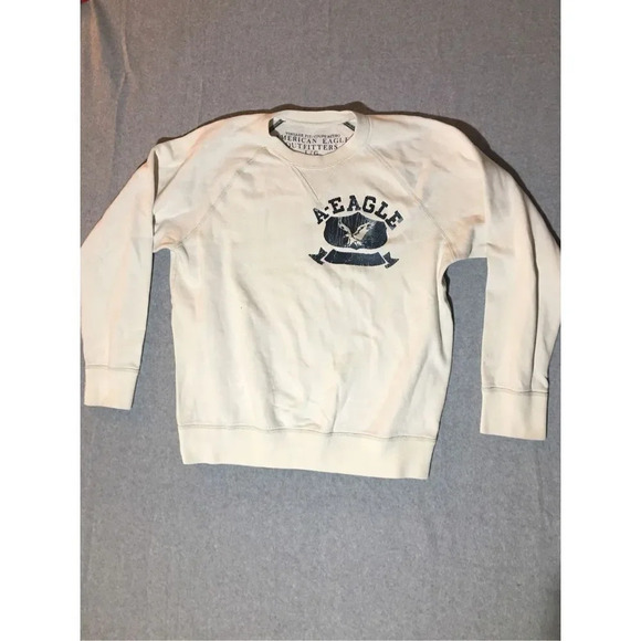 Womens American Eagle Outfitters Sweater Size Large White Large Blue Logo - Picture 1 of 1